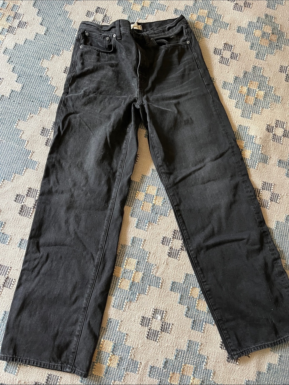 Madewell Black Jeans with Cream & Blue Embroidered Detail